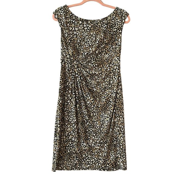 Connected Petite Women's Animal Print Green Beige Black Dress Size 8P - Picture 1 of 6